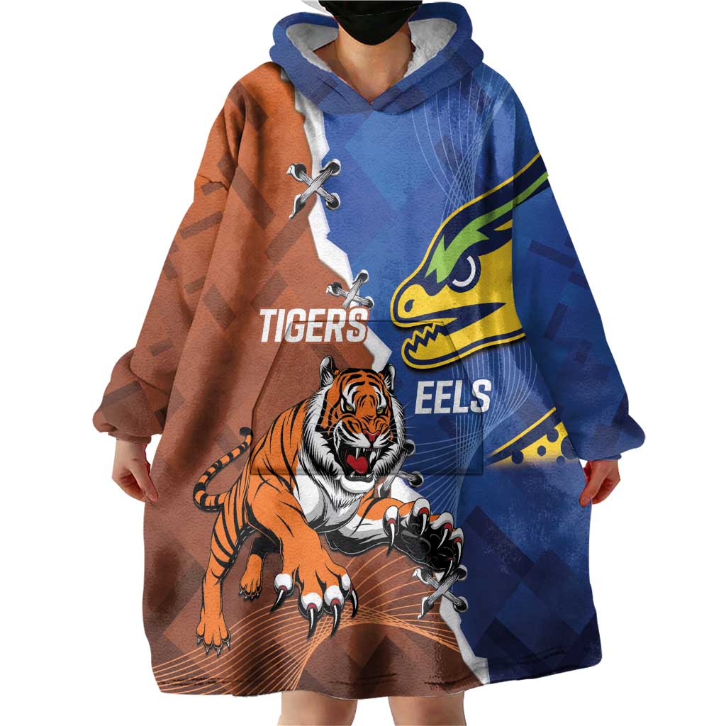 Personalised Tigers and Eels Rugby Wearable Blanket Hoodie Dynamic Style