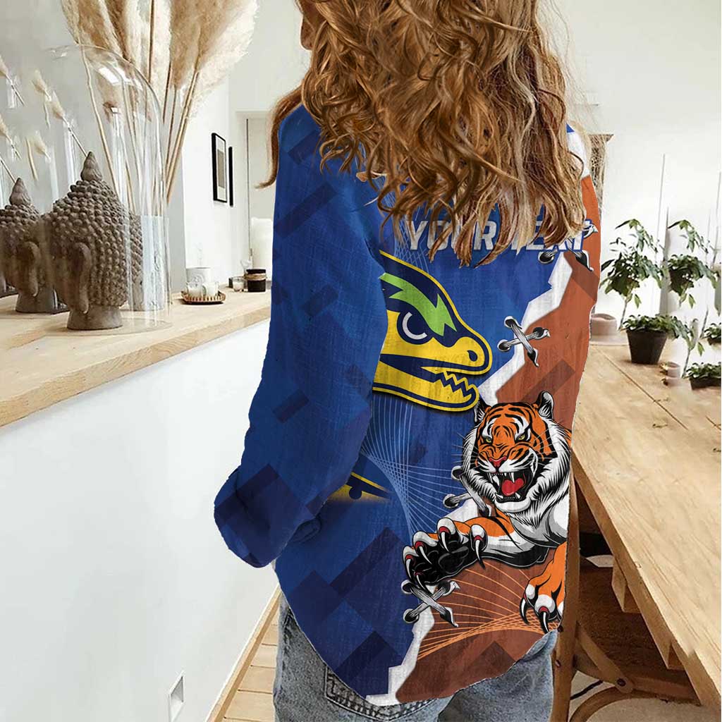 Personalised Tigers and Eels Rugby Women Casual Shirt Dynamic Style