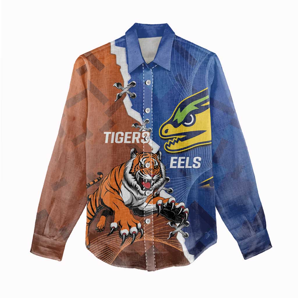 Personalised Tigers and Eels Rugby Women Casual Shirt Dynamic Style