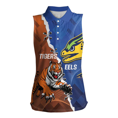 Personalised Tigers and Eels Rugby Women Sleeveless Polo Shirt Dynamic Style