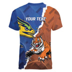 Personalised Tigers and Eels Rugby Women V-Neck T-Shirt Dynamic Style