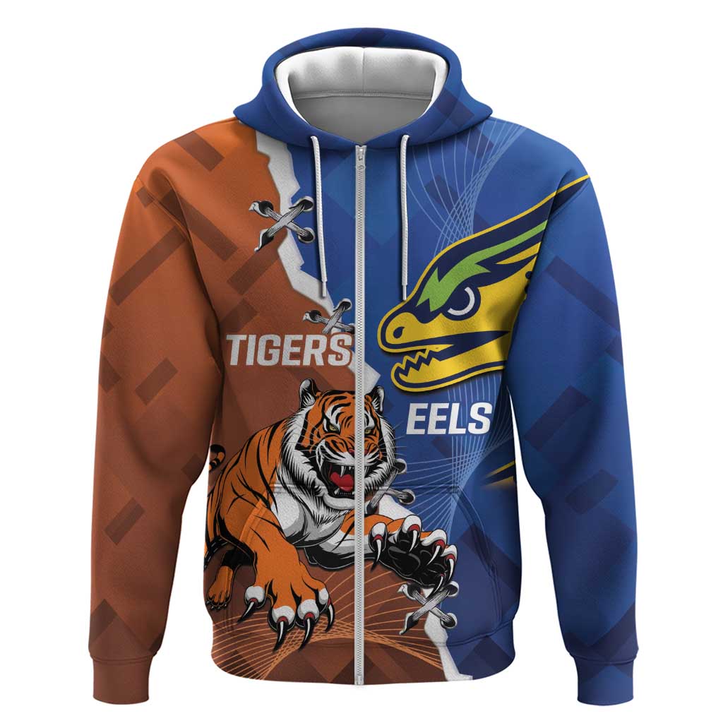 Personalised Tigers and Eels Rugby Zip Hoodie Dynamic Style