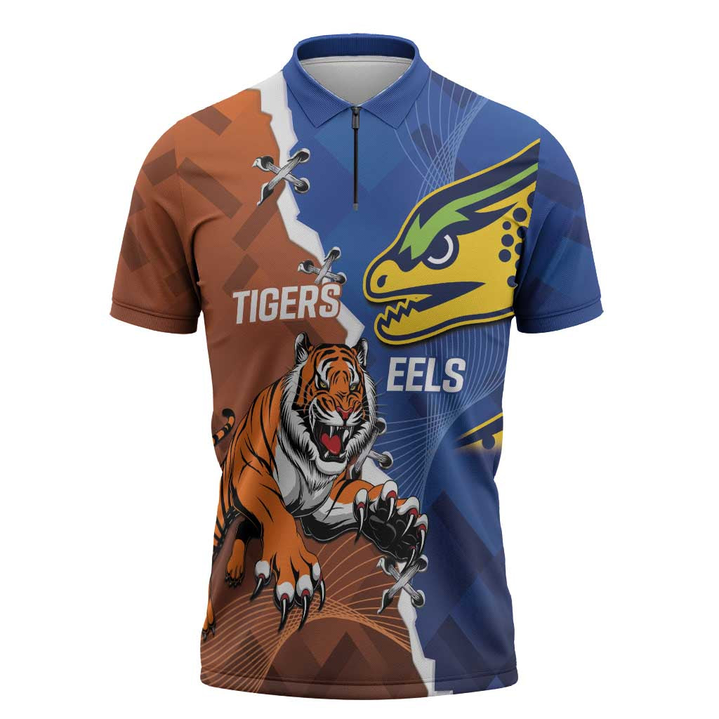 Personalised Tigers and Eels Rugby Zipper Polo Shirt Dynamic Style