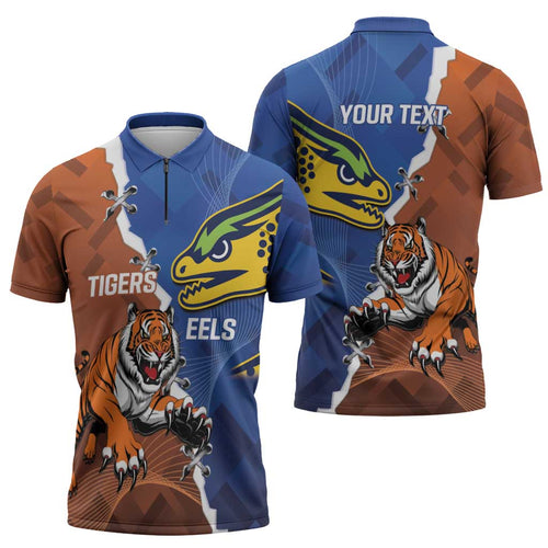 Personalised Tigers and Eels Rugby Zipper Polo Shirt Dynamic Style