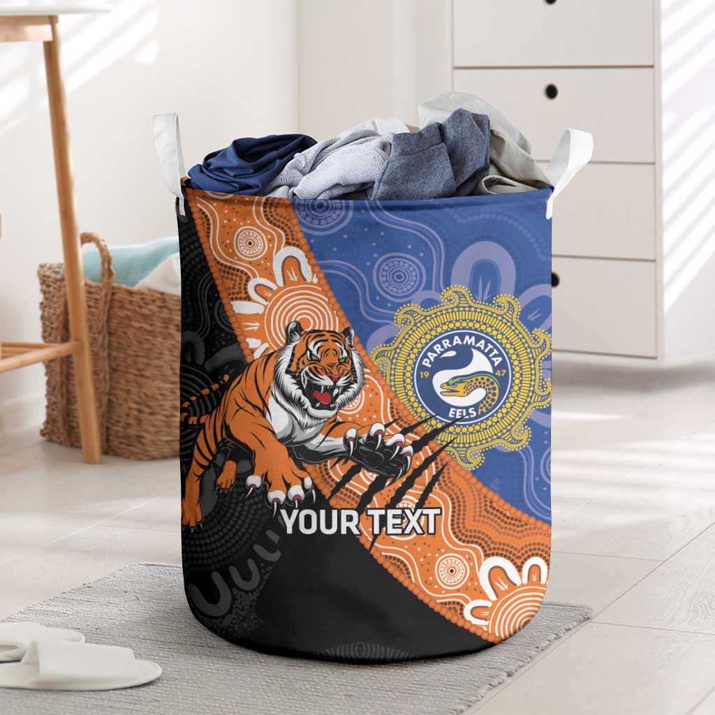 Personalised Tigers and Eels Rugby Laundry Basket Aboriginal Art