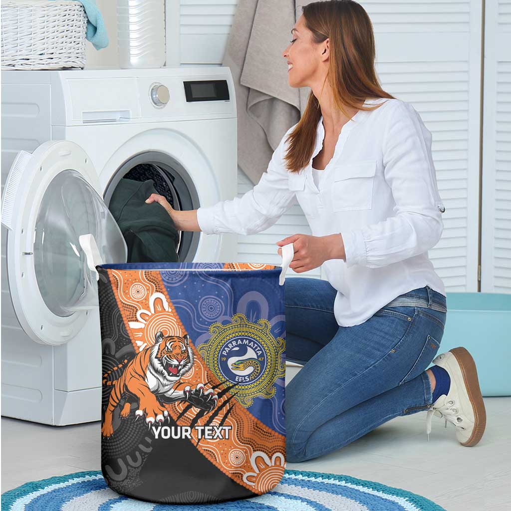 Personalised Tigers and Eels Rugby Laundry Basket Aboriginal Art