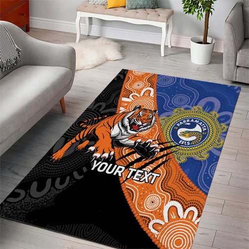 Personalised Tigers and Eels Rugby Area Rug Aboriginal Art