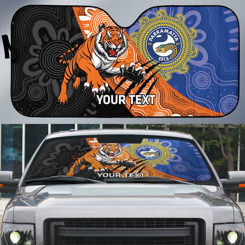 Personalised Tigers and Eels Rugby Auto Sun Shade Aboriginal Art