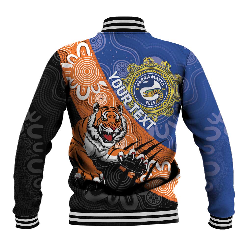 Personalised Tigers and Eels Rugby Baseball Jacket Aboriginal Art