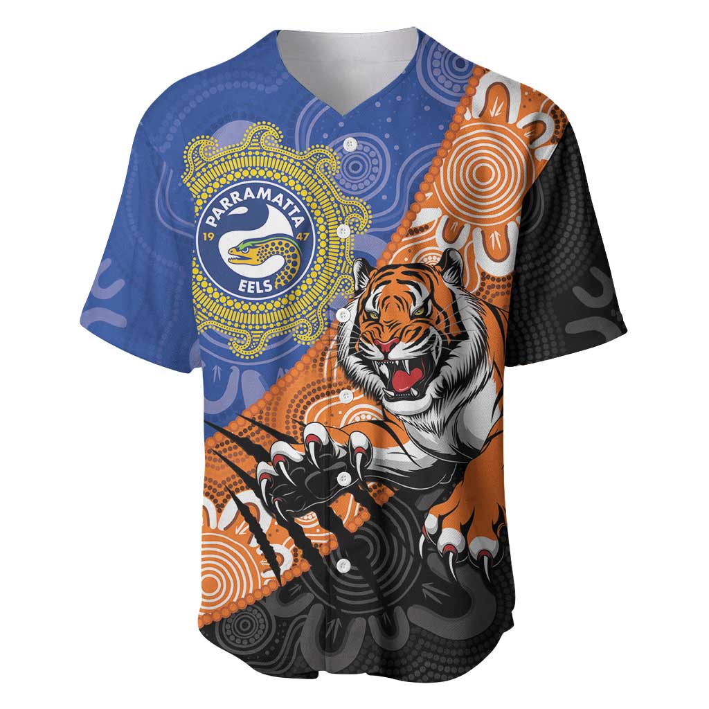 Personalised Tigers and Eels Rugby Baseball Jersey Aboriginal Art