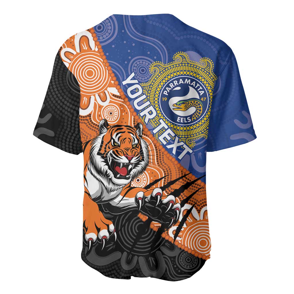 Personalised Tigers and Eels Rugby Baseball Jersey Aboriginal Art
