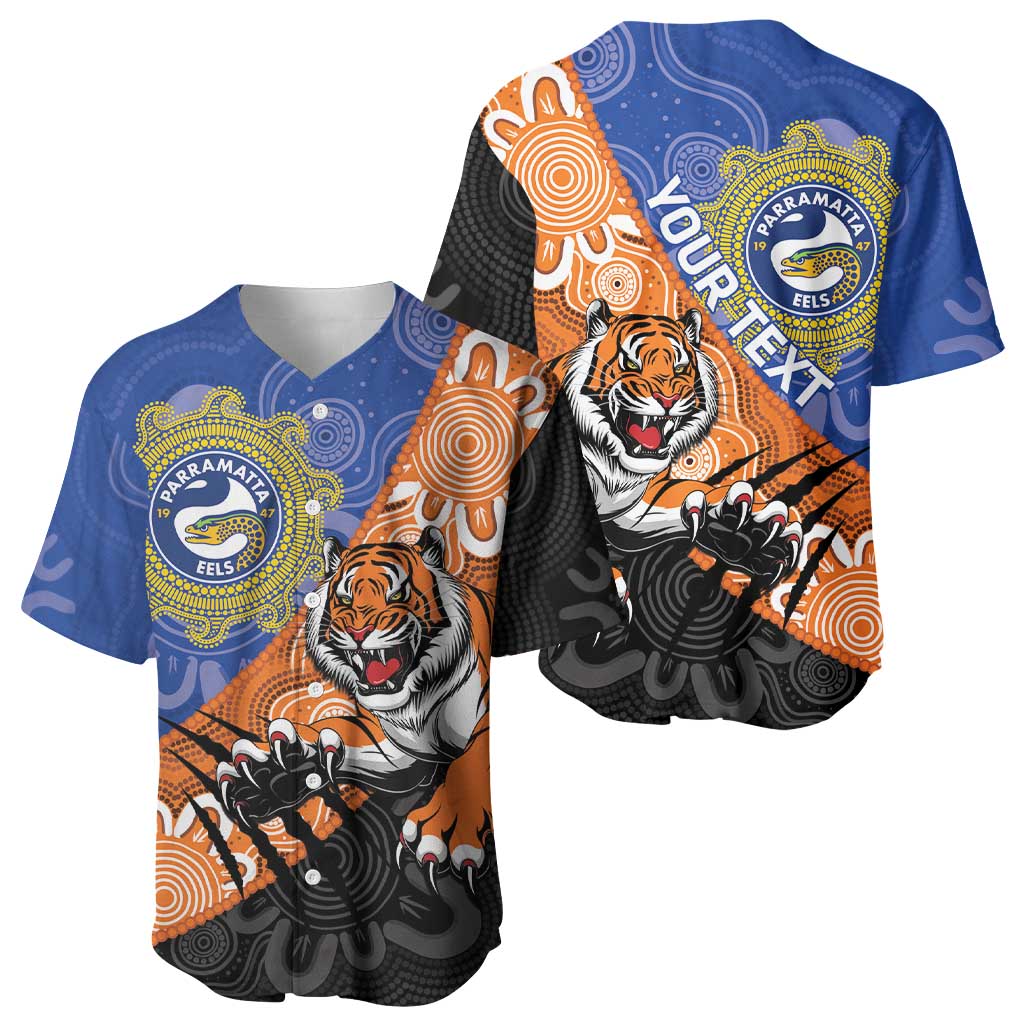 Personalised Tigers and Eels Rugby Baseball Jersey Aboriginal Art