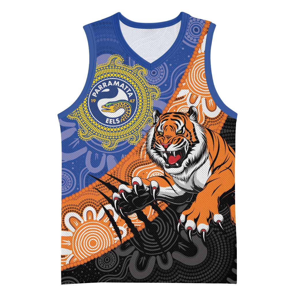Personalised Tigers and Eels Rugby Basketball Jersey Aboriginal Art