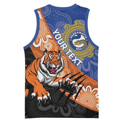 Personalised Tigers and Eels Rugby Basketball Jersey Aboriginal Art
