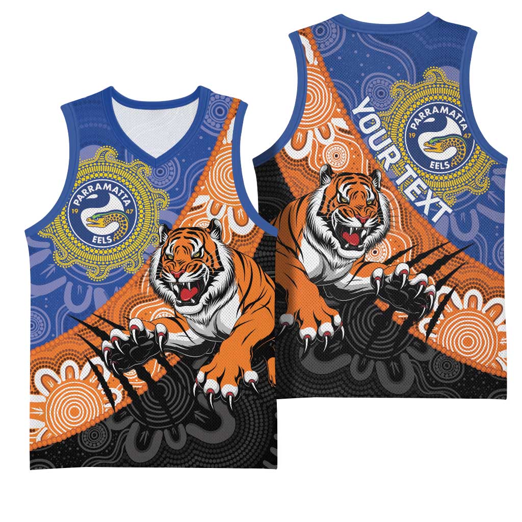 Personalised Tigers and Eels Rugby Basketball Jersey Aboriginal Art