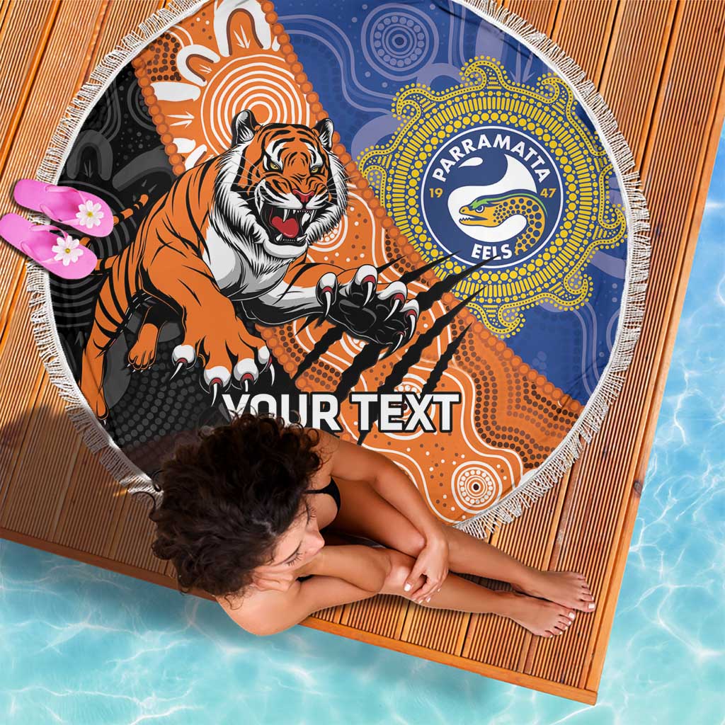 Personalised Tigers and Eels Rugby Beach Blanket Aboriginal Art