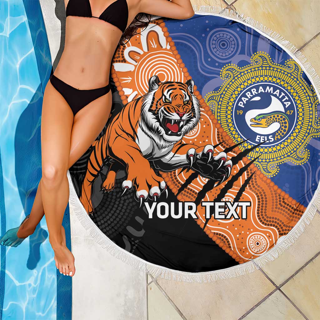 Personalised Tigers and Eels Rugby Beach Blanket Aboriginal Art