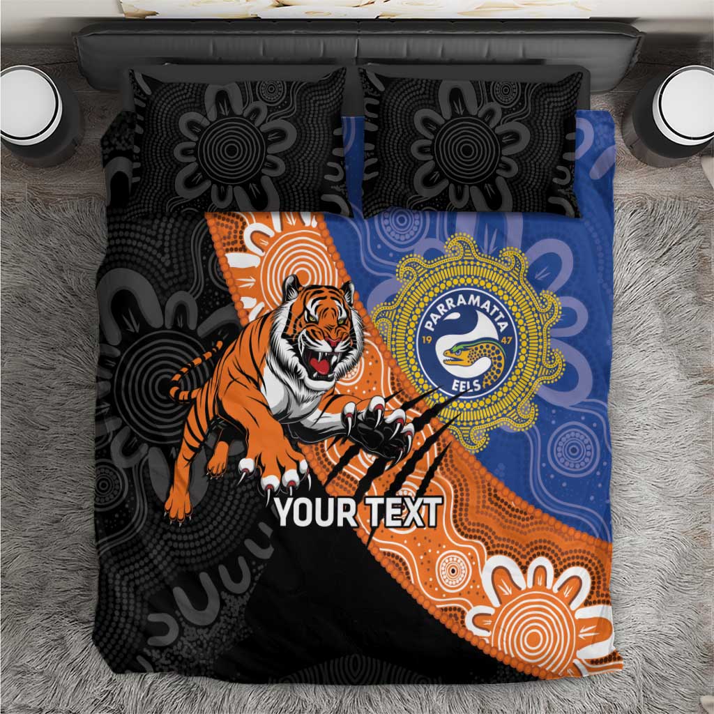 Personalised Tigers and Eels Rugby Bedding Set Aboriginal Art