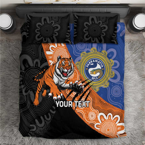 Personalised Tigers and Eels Rugby Bedding Set Aboriginal Art