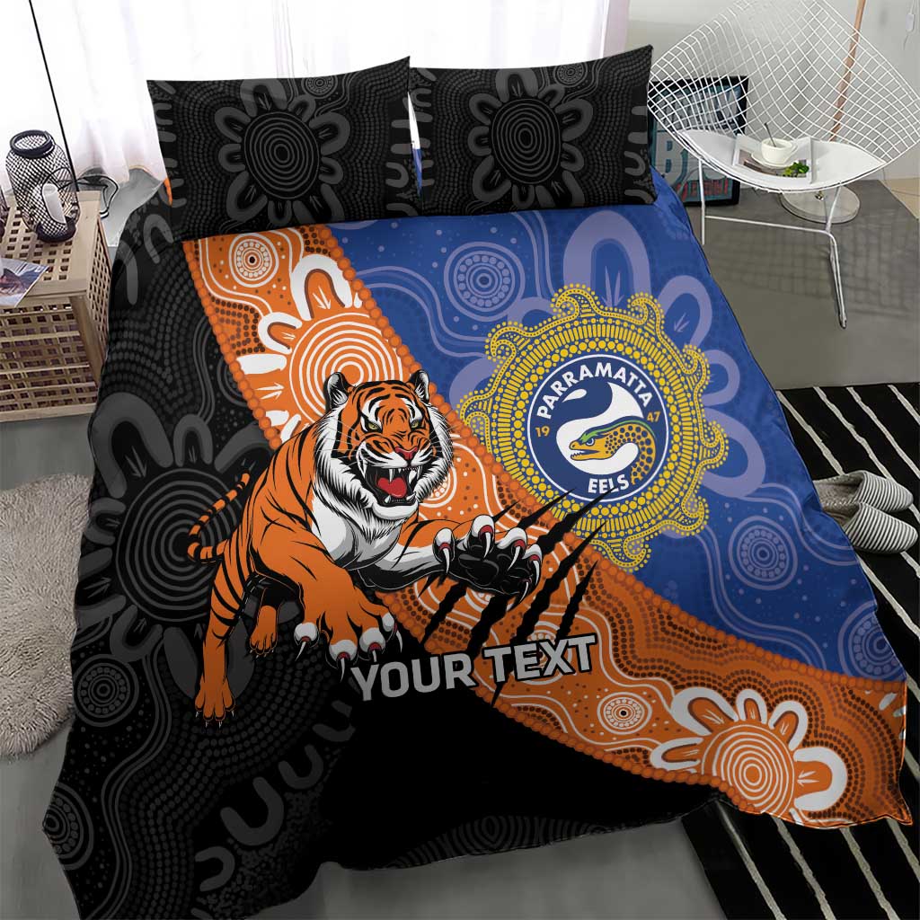 Personalised Tigers and Eels Rugby Bedding Set Aboriginal Art