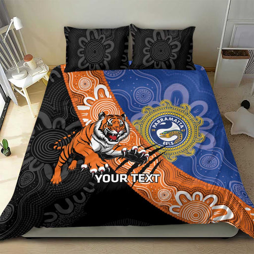 Personalised Tigers and Eels Rugby Bedding Set Aboriginal Art