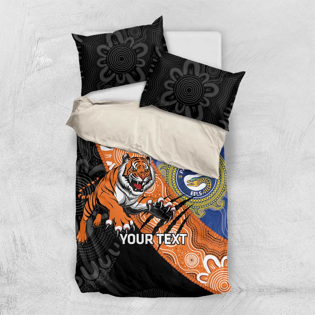 Personalised Tigers and Eels Rugby Bedding Set Aboriginal Art