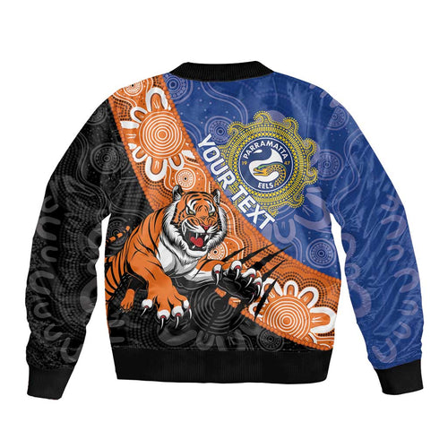 Personalised Tigers and Eels Rugby Bomber Jacket Aboriginal Art