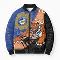 Personalised Tigers and Eels Rugby Bomber Puffer Jacket Aboriginal Art