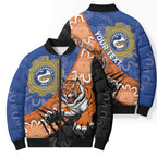 Personalised Tigers and Eels Rugby Bomber Puffer Jacket Aboriginal Art