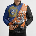 Personalised Tigers and Eels Rugby Bomber Puffer Jacket Aboriginal Art