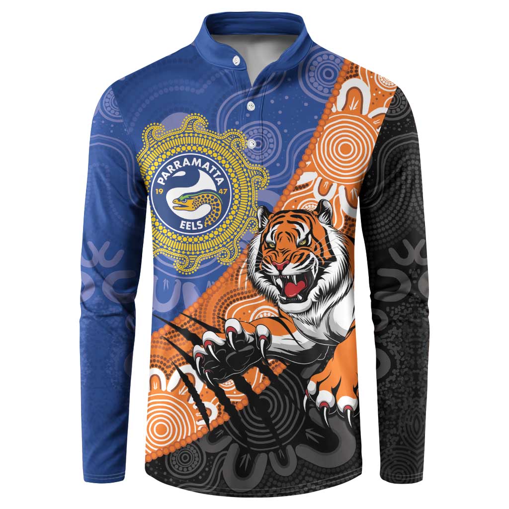 Personalised Tigers and Eels Rugby Button Sweatshirt Aboriginal Art