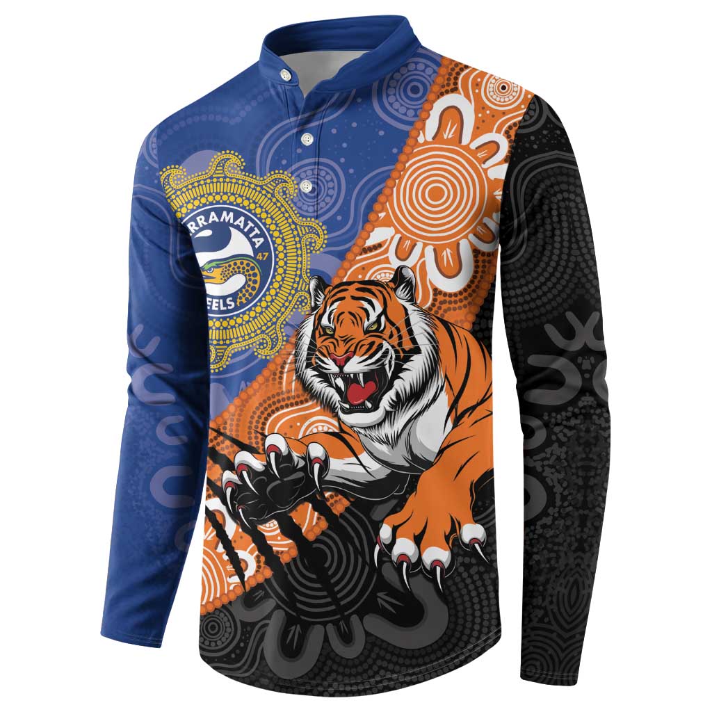 Personalised Tigers and Eels Rugby Button Sweatshirt Aboriginal Art