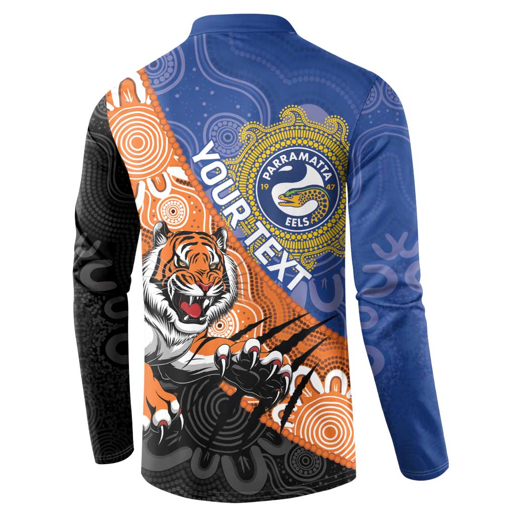 Personalised Tigers and Eels Rugby Button Sweatshirt Aboriginal Art