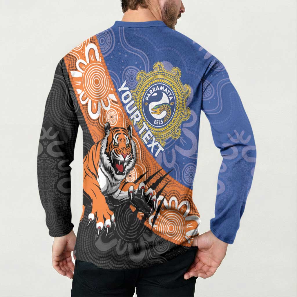 Personalised Tigers and Eels Rugby Button Sweatshirt Aboriginal Art