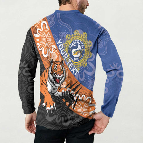 Personalised Tigers and Eels Rugby Button Sweatshirt Aboriginal Art