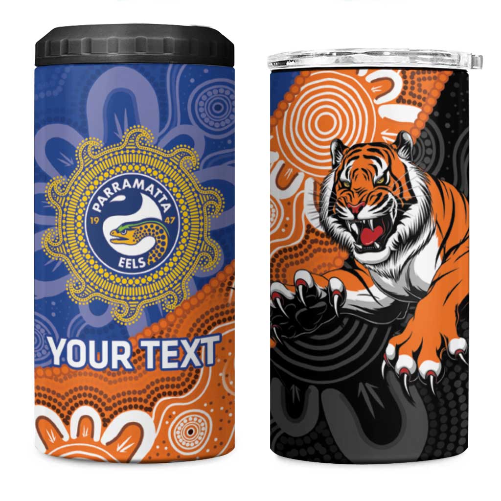 Personalised Tigers and Eels Rugby 4 in 1 Can Cooler Tumbler Aboriginal Art