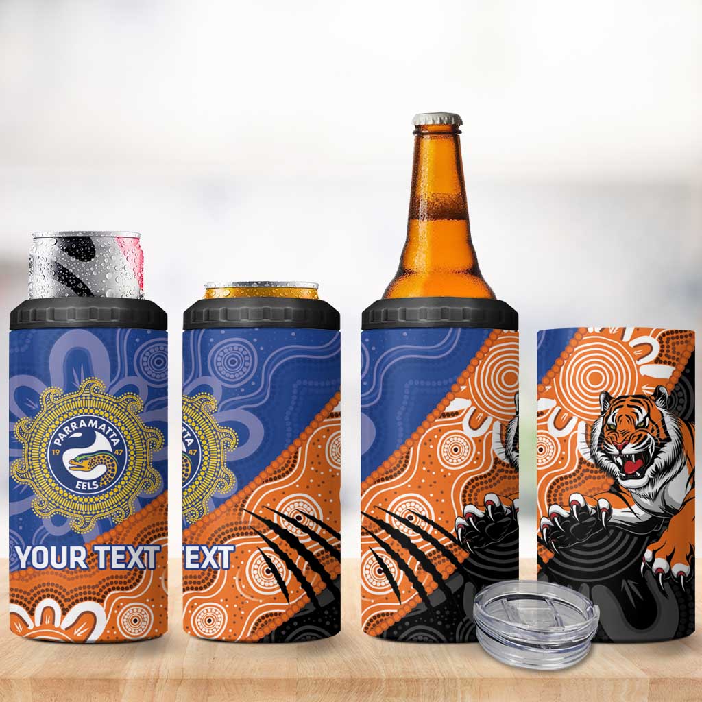 Personalised Tigers and Eels Rugby 4 in 1 Can Cooler Tumbler Aboriginal Art