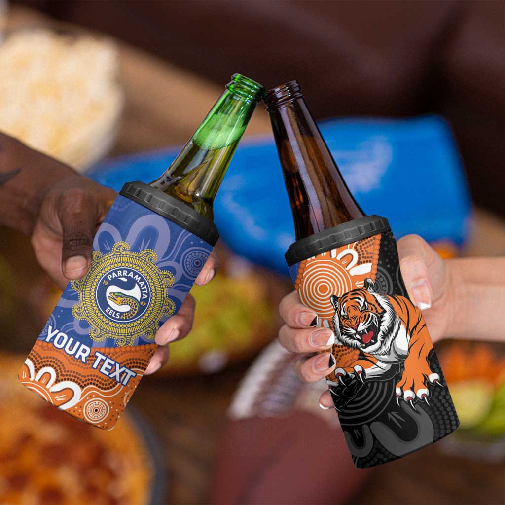 Personalised Tigers and Eels Rugby 4 in 1 Can Cooler Tumbler Aboriginal Art