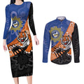 Personalised Tigers and Eels Rugby Couples Matching Long Sleeve Bodycon Dress and Long Sleeve Button Shirt Aboriginal Art