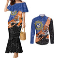Personalised Tigers and Eels Rugby Couples Matching Mermaid Dress and Long Sleeve Button Shirt Aboriginal Art