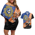 Personalised Tigers and Eels Rugby Couples Matching Off Shoulder Short Dress and Hawaiian Shirt Aboriginal Art