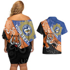 Personalised Tigers and Eels Rugby Couples Matching Off Shoulder Short Dress and Hawaiian Shirt Aboriginal Art