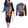 Personalised Tigers and Eels Rugby Couples Matching Off The Shoulder Long Sleeve Dress and Long Sleeve Button Shirt Aboriginal Art