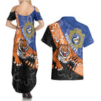Personalised Tigers and Eels Rugby Couples Matching Summer Maxi Dress and Hawaiian Shirt Aboriginal Art