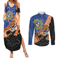 Personalised Tigers and Eels Rugby Couples Matching Summer Maxi Dress and Long Sleeve Button Shirt Aboriginal Art