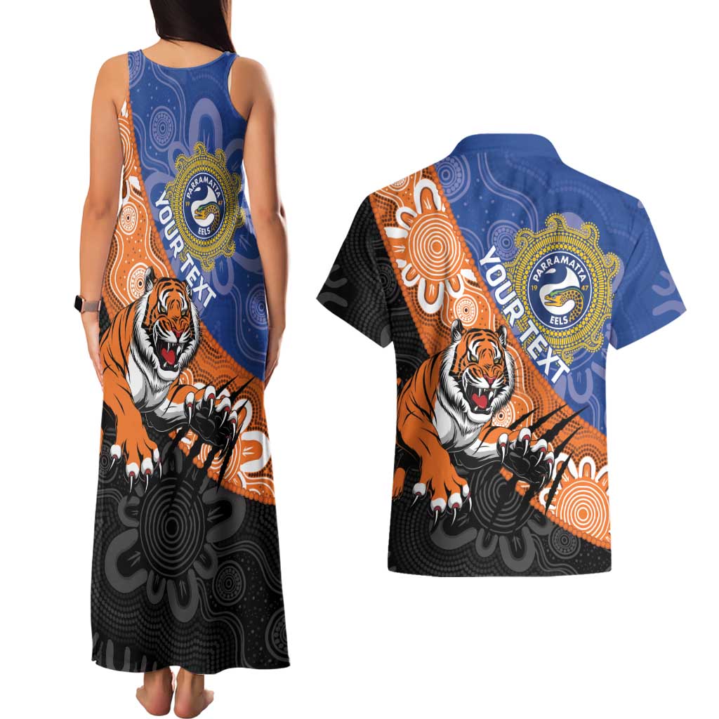 Personalised Tigers and Eels Rugby Couples Matching Tank Maxi Dress and Hawaiian Shirt Aboriginal Art
