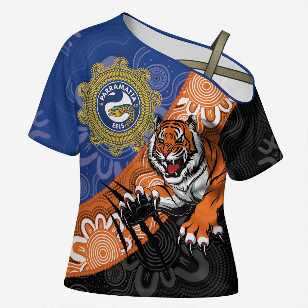 Personalised Tigers and Eels Rugby Cross Shoulder Shirt Aboriginal Art