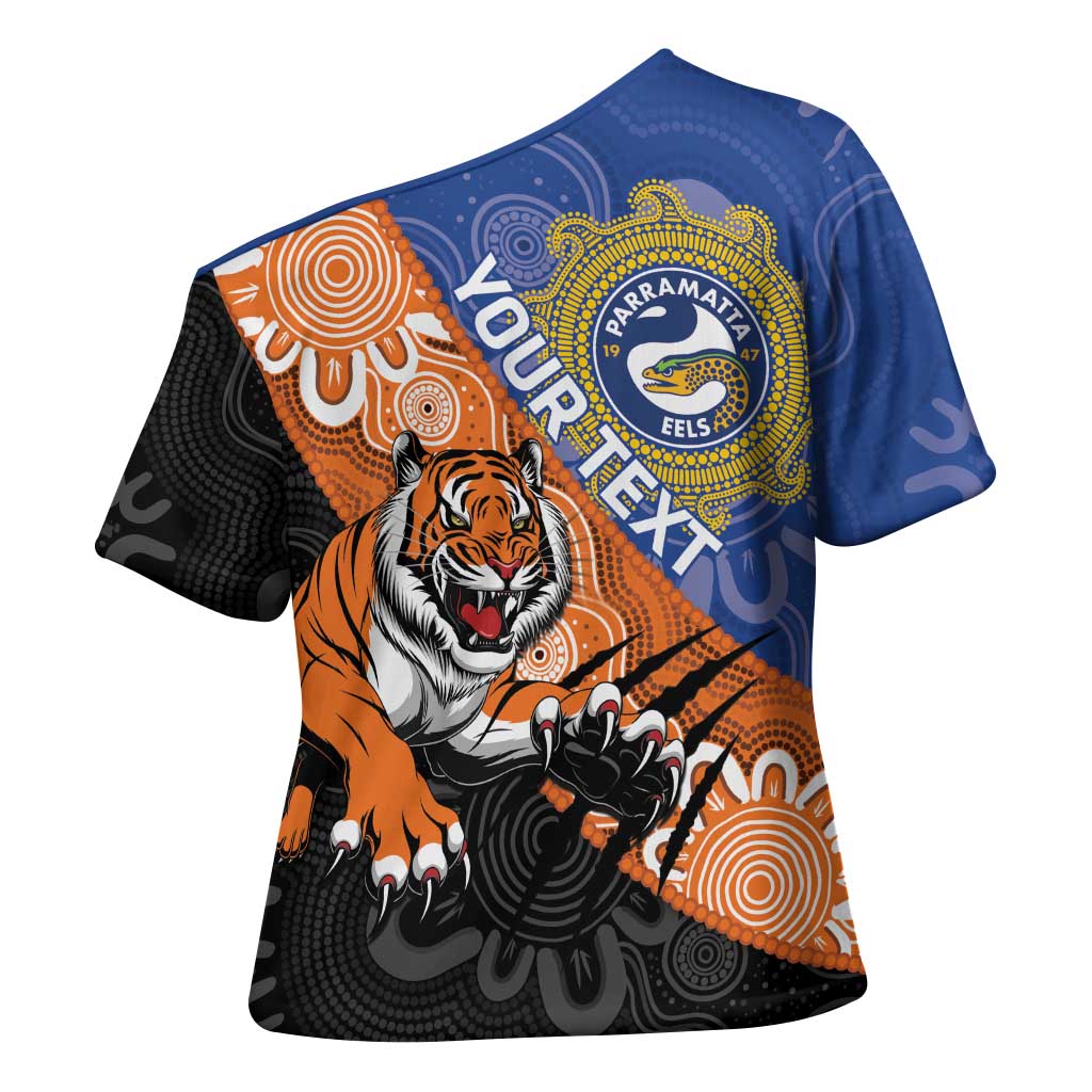 Personalised Tigers and Eels Rugby Cross Shoulder Shirt Aboriginal Art