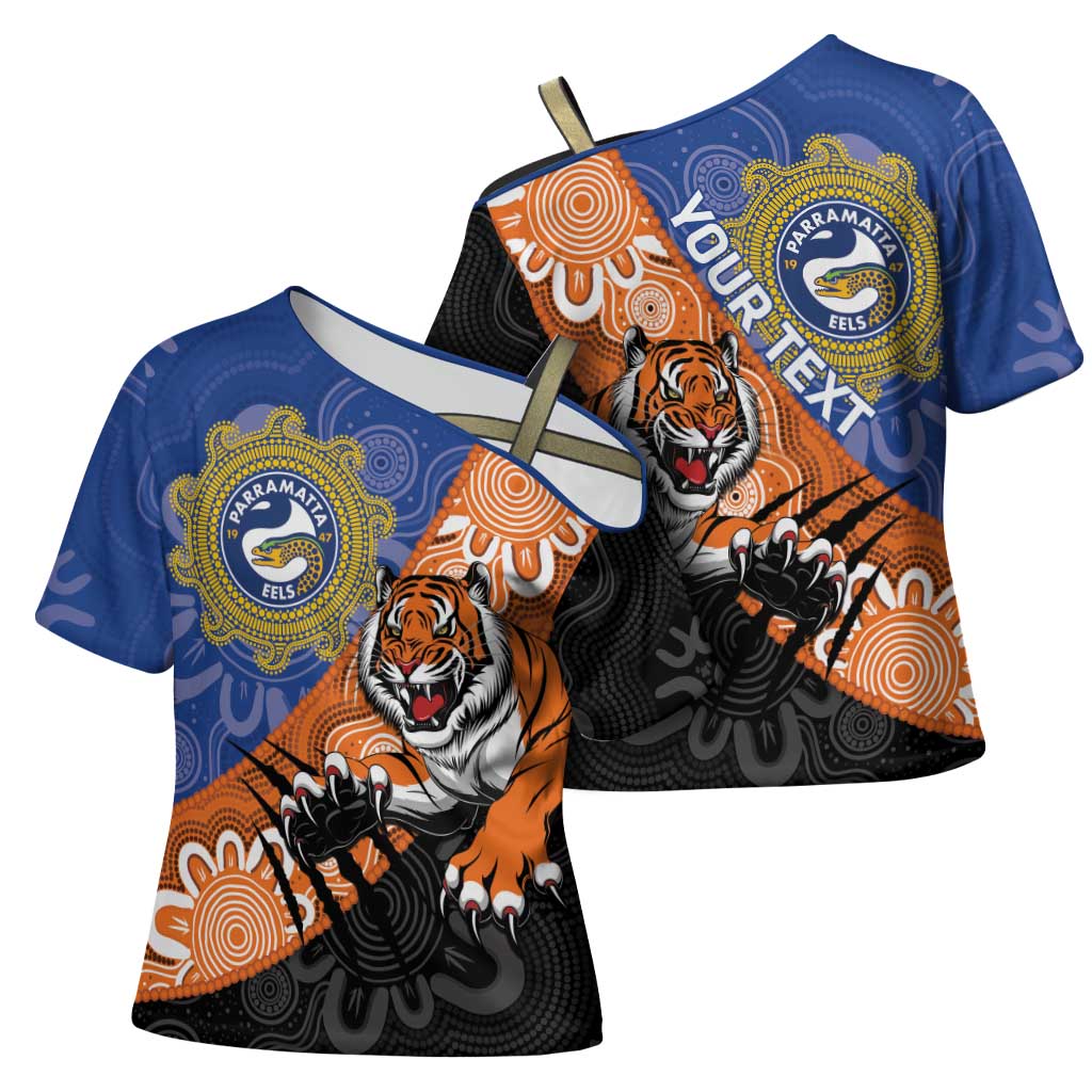 Personalised Tigers and Eels Rugby Cross Shoulder Shirt Aboriginal Art