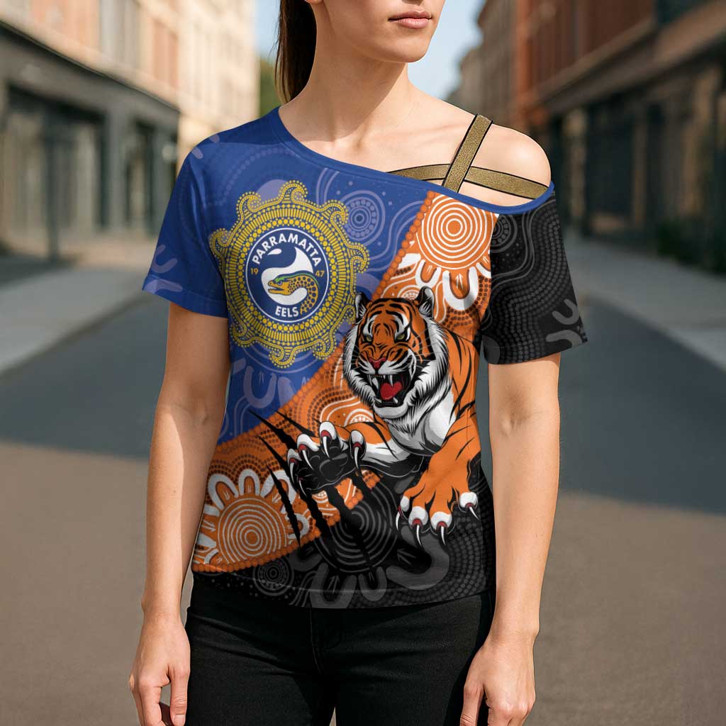 Personalised Tigers and Eels Rugby Cross Shoulder Shirt Aboriginal Art
